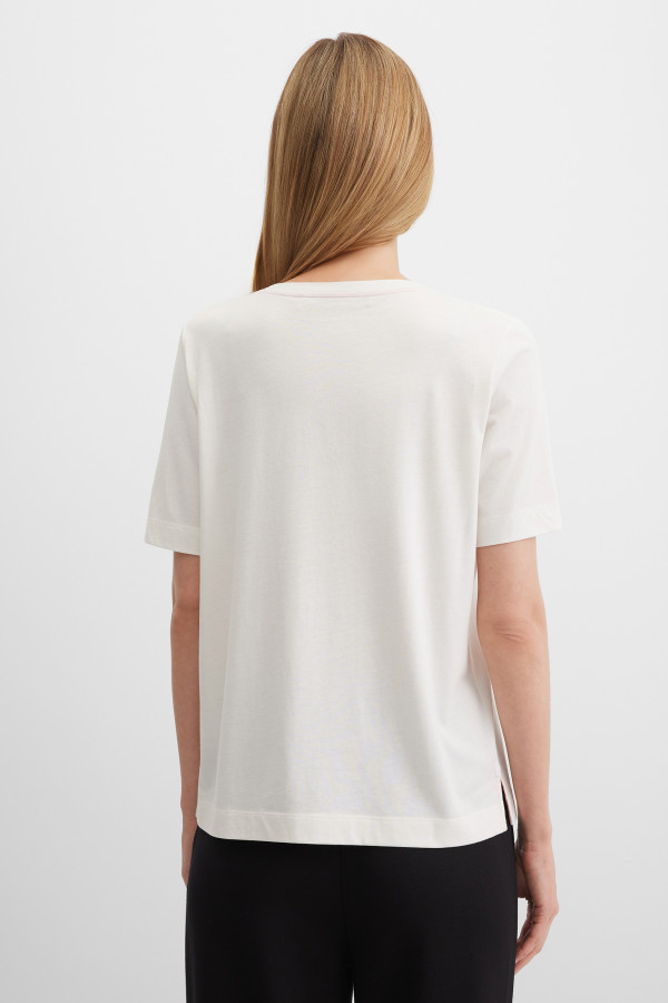 Футболка прямая с цветочным принтом и стразами