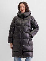 Пальто длинное стеганое с капюшоном