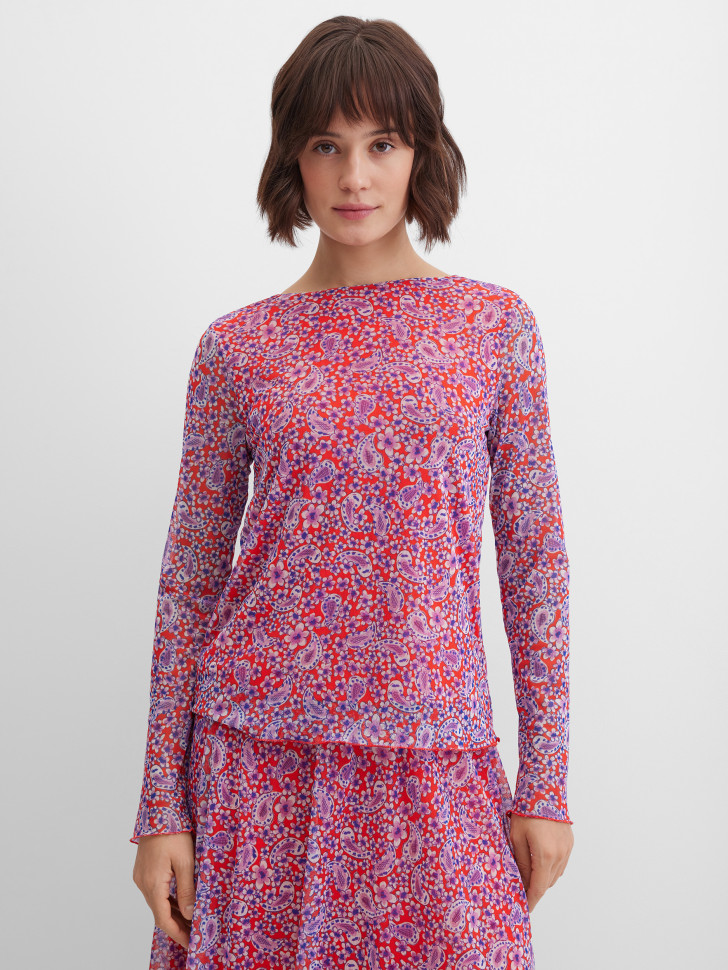 Лонгслив в сетку с принтом