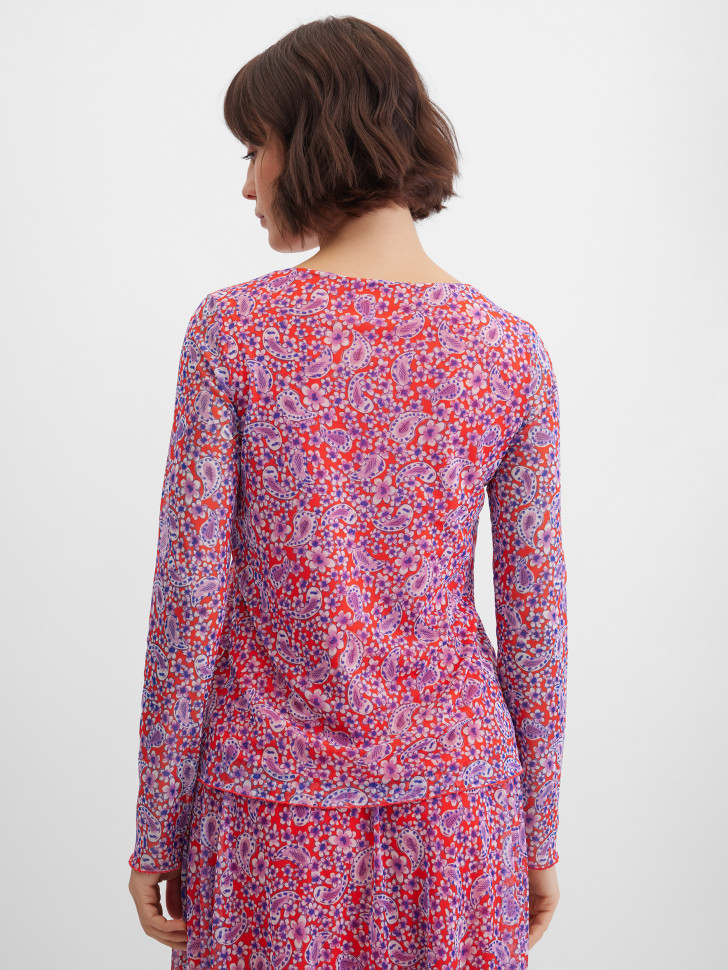 Лонгслив в сетку с принтом