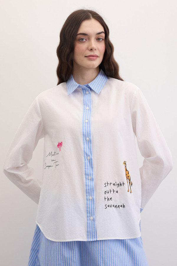 Рубашка с рисунками и вышивкой