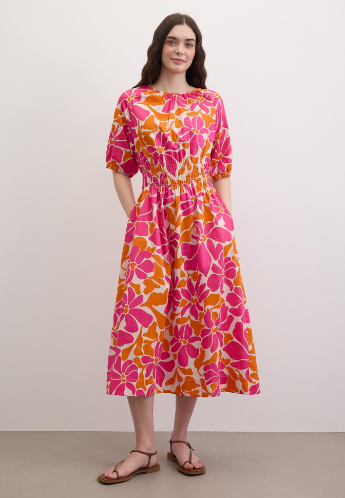 Платье миди с цветочным принтом