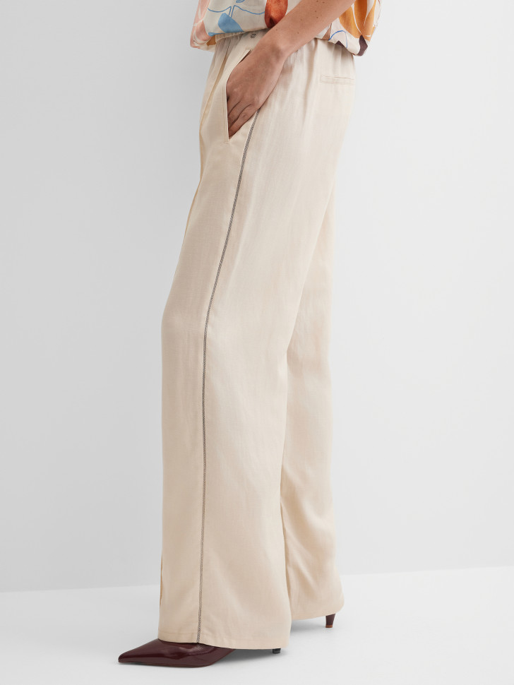 Брюки широкие со льном на резинке