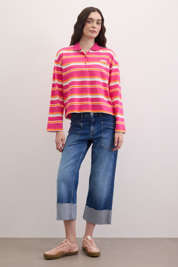 Лонгслив-поло в полоску