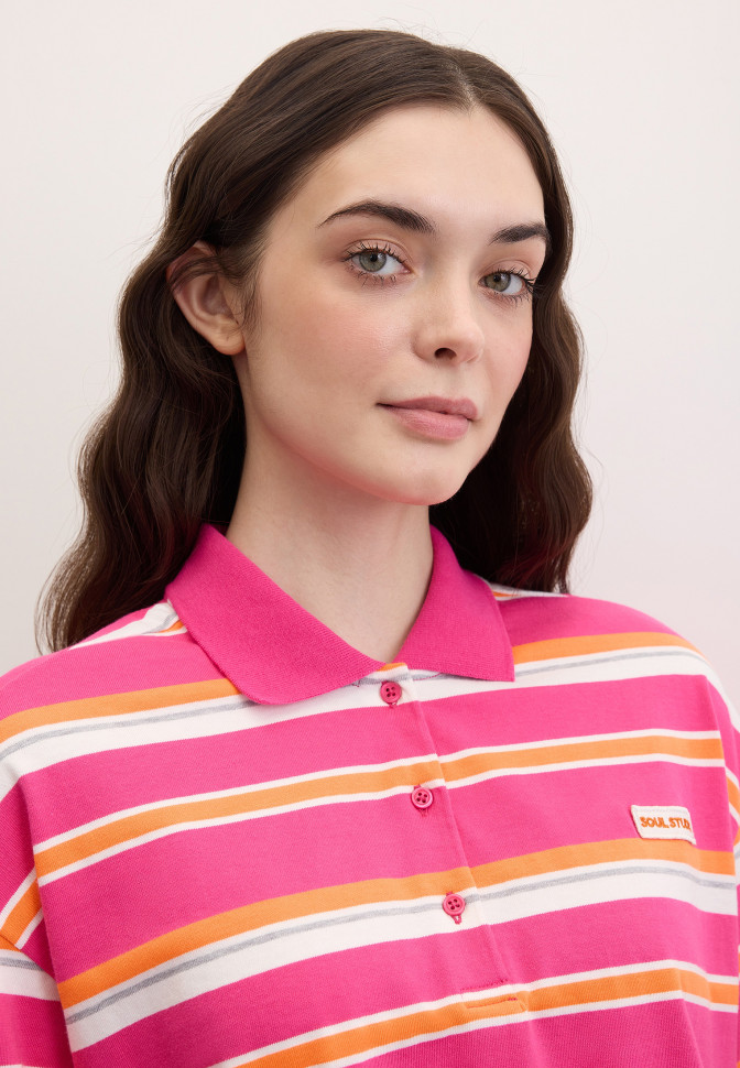 Лонгслив-поло в полоску