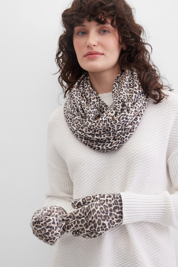 Перчатки трикотажные с леопардовым принтом