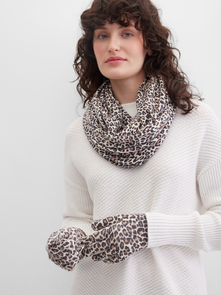 Перчатки трикотажные с леопардовым принтом