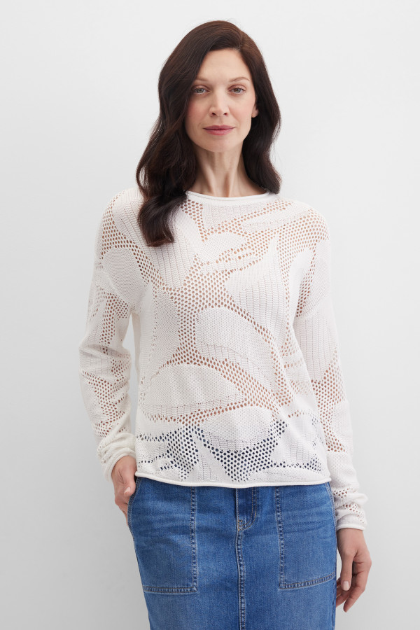 Джемпер с длинным рукавом ажурной вязки