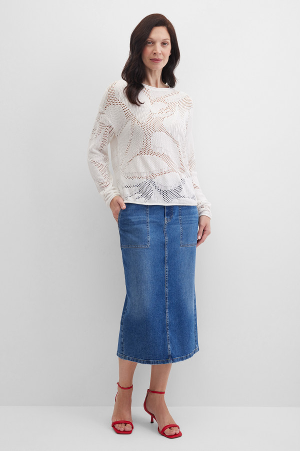 Джемпер с длинным рукавом ажурной вязки