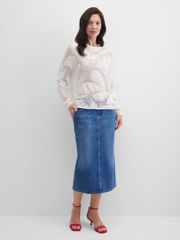 Джемпер с длинным рукавом ажурной вязки