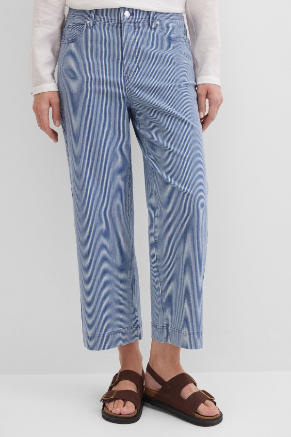 Джинсы широкие укороченные в полоску