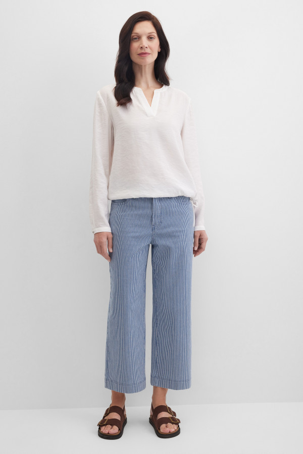 Джинсы широкие укороченные в полоску